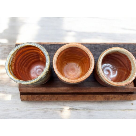 Vintage Studio Art Pottery Sake / teacup stoneware 6 cups + tray Hand Thrown - Picture 11 of 11